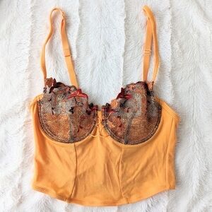 Etam sexy floral lace bustier wired bra mustard yellow orange 32B